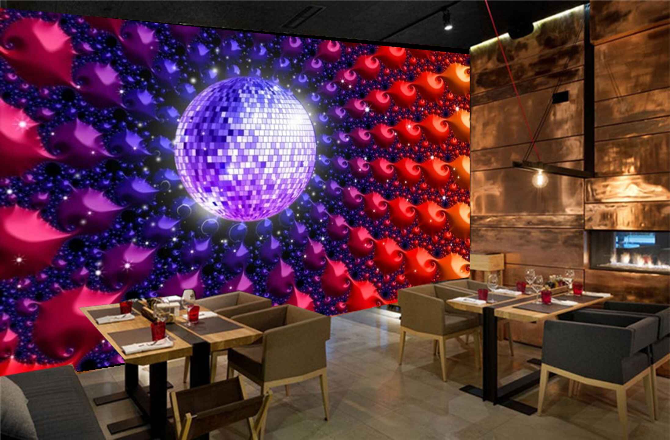 Avikalp MWZ3513 Red Purple Sphere Lightings HD Wallpaper for Disco Club Karaoke