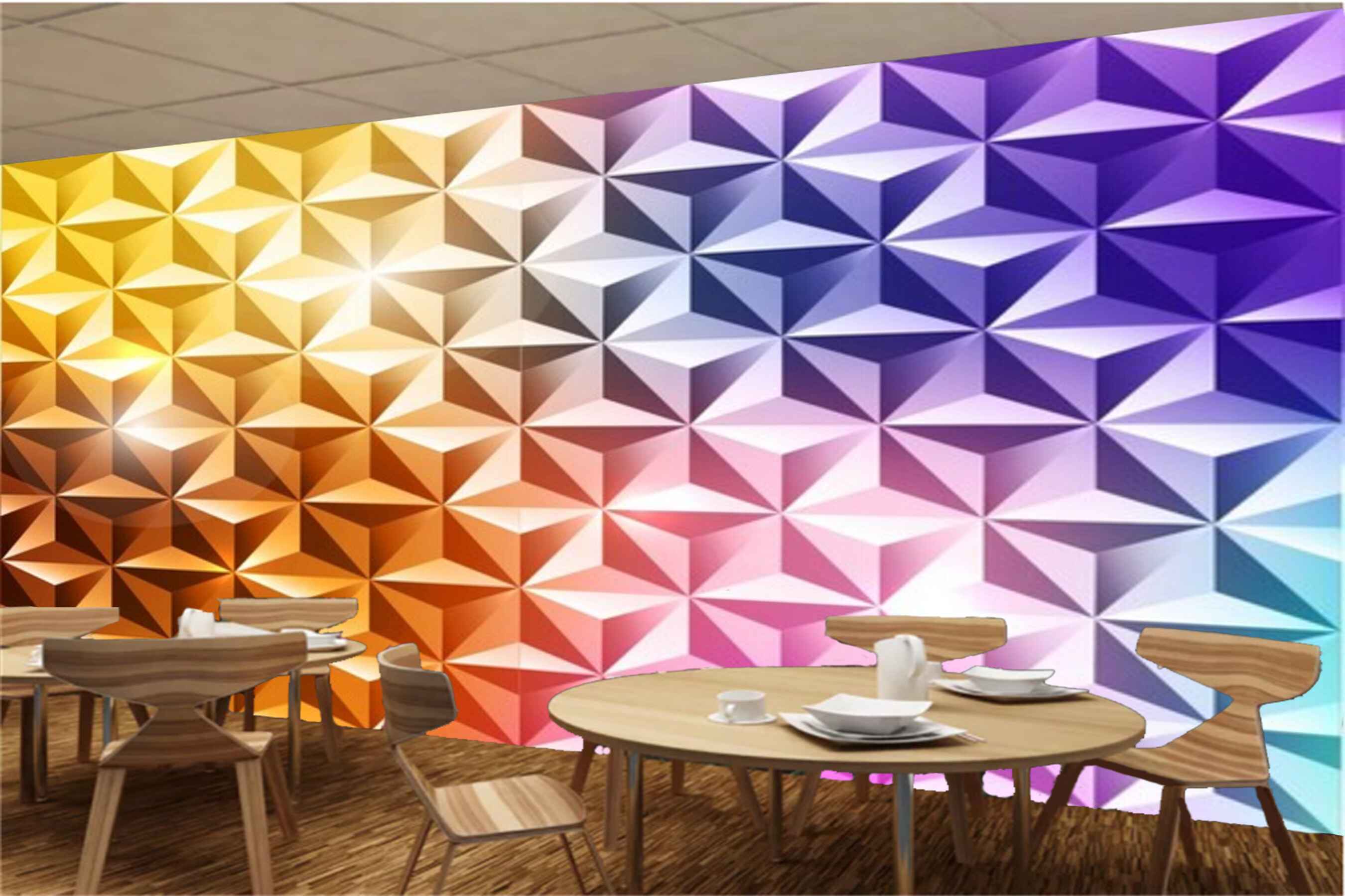 Avikalp MWZ3531 Orange Yellow Pink Purple Flower Blocks HD Wallpaper for Disco Club Karaoke