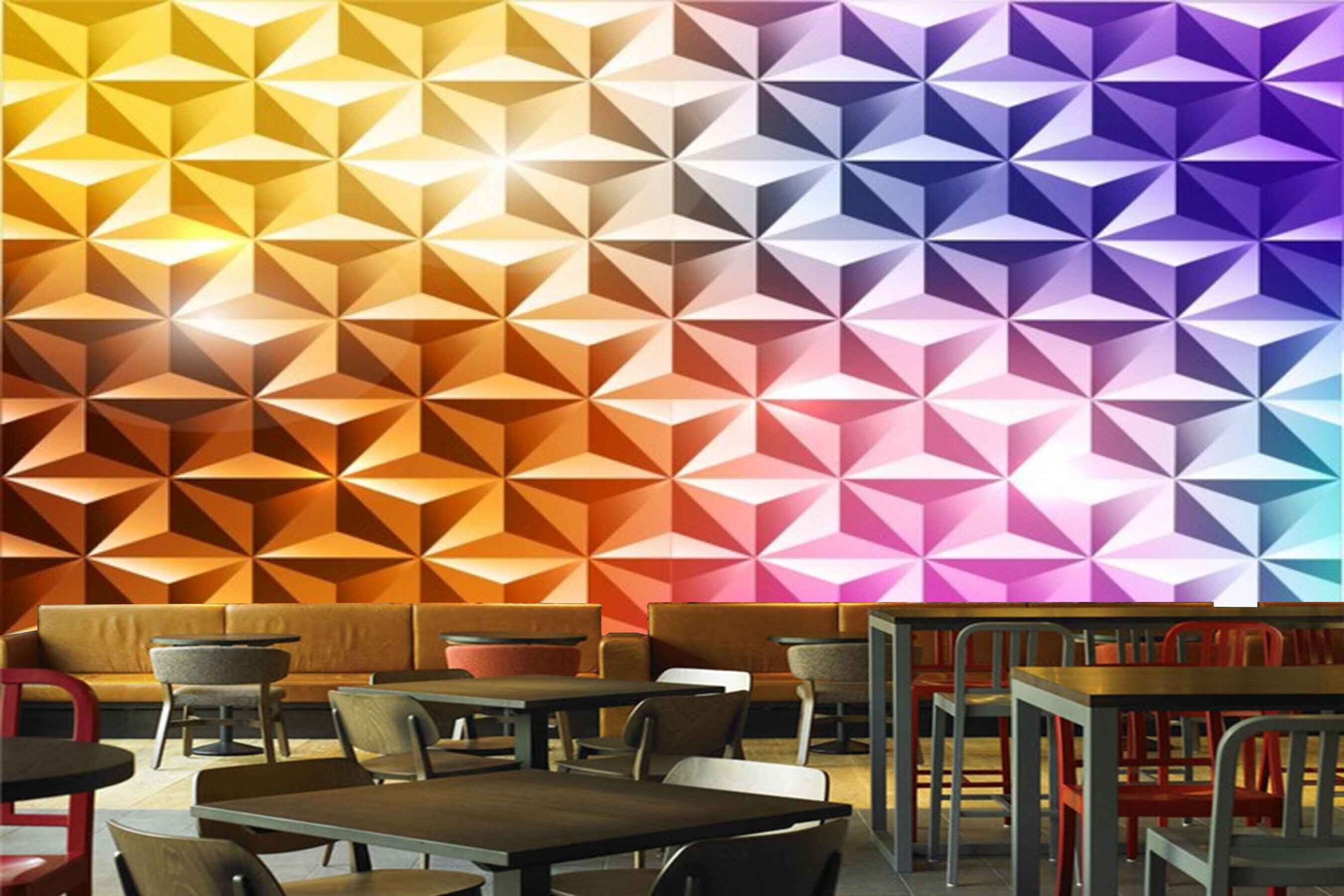 Avikalp MWZ3531 Orange Yellow Pink Purple Flower Blocks HD Wallpaper for Disco Club Karaoke