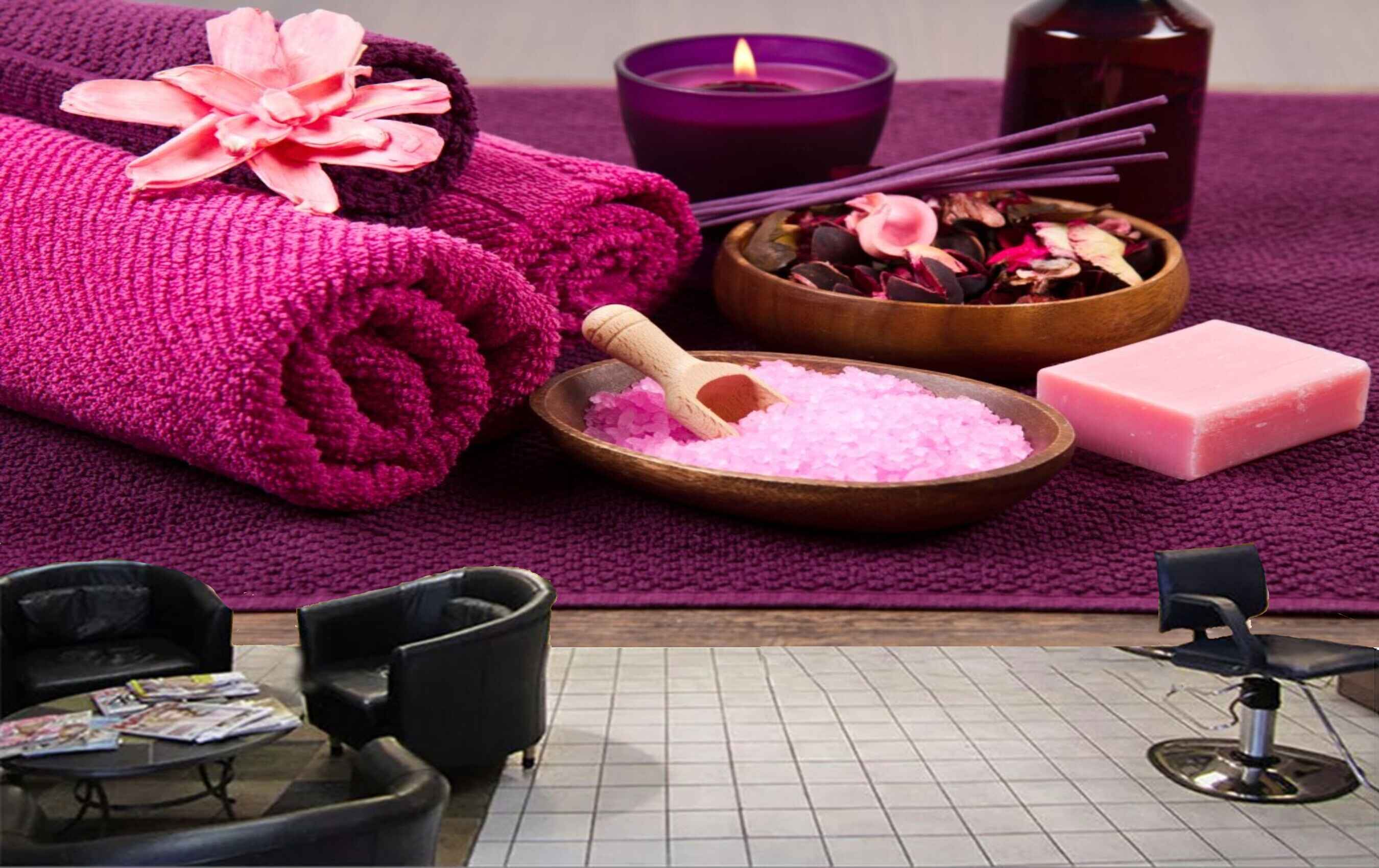 Avikalp MWZ3659 Pink Stones Flowers Clothes Soap HD Wallpaper for Spa